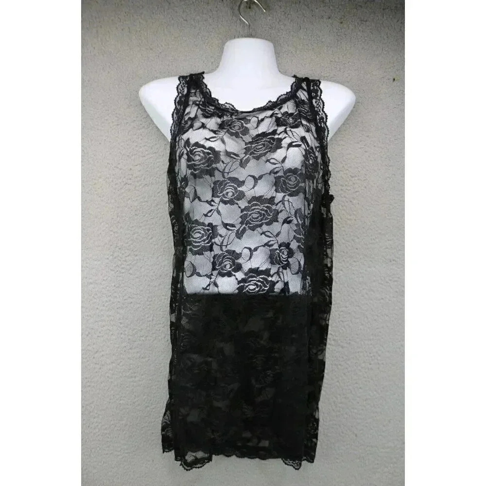 Rose Gal Black Lace Sheer Nighty-Size 1X-Stretchy-Sexy